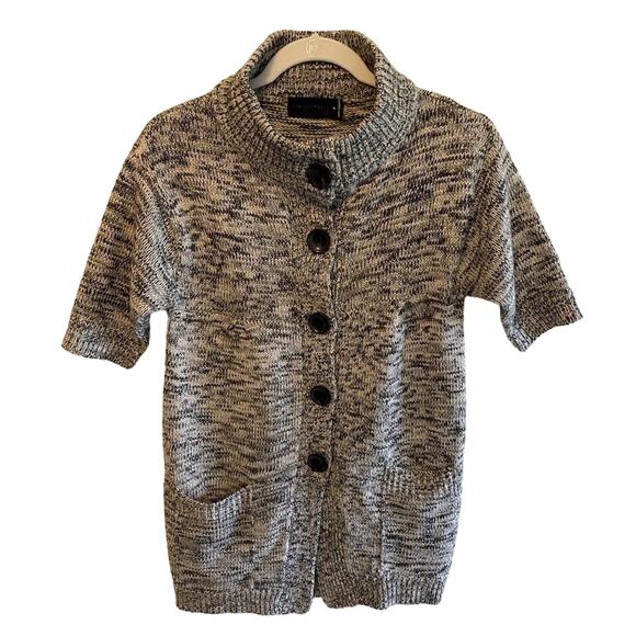 The Limited Black Gray Tight Knit Short Mock Neck Sleeve Button Up Cardigan M - Picture 1 of 6